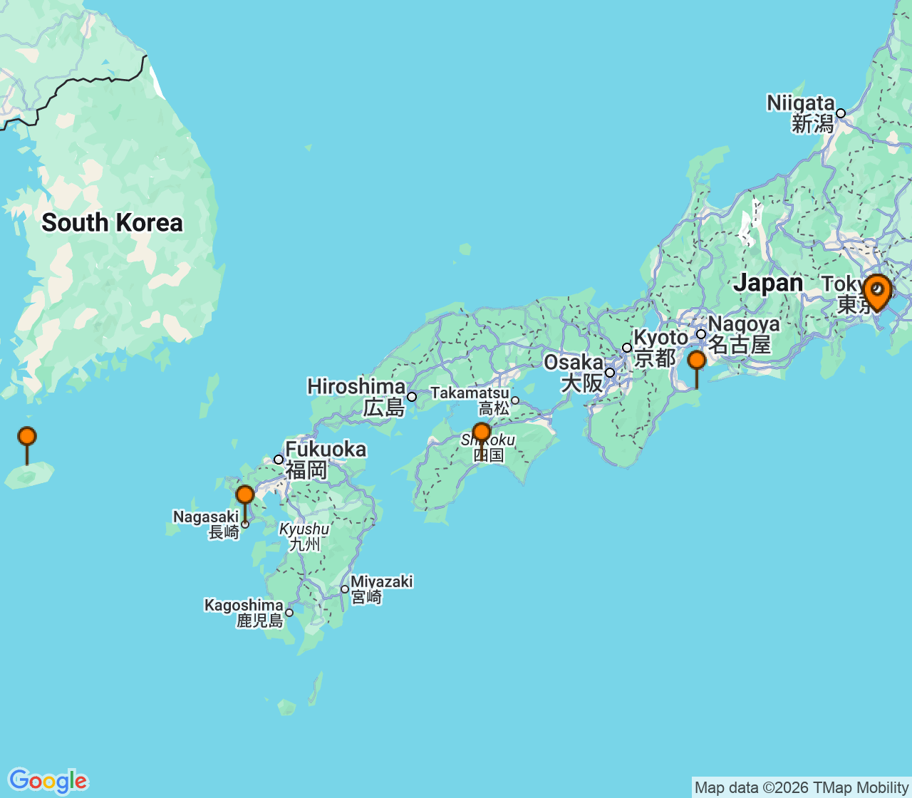Harta itinerariu Croaziera 2028 - Asia (Orientul Indepartat) (Tokyo (Yokohama), Japonia) - Princess Cruises - Sapphire Princess - 7 nopti