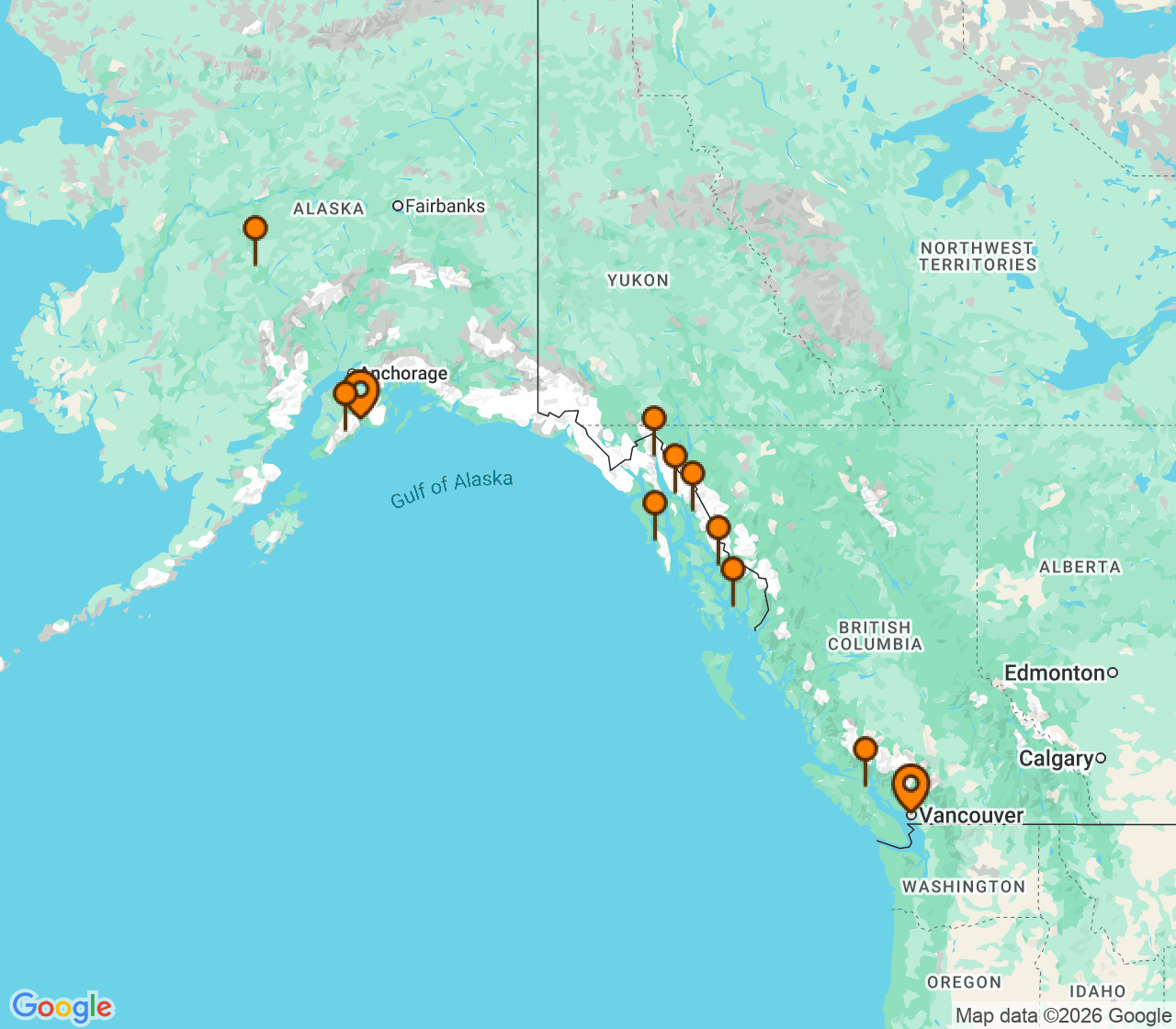 Harta itinerariu Croaziera 2027 - Alaska (Seward, Alaska) - Windstar Cruises - Star Seeker - 11 nopti