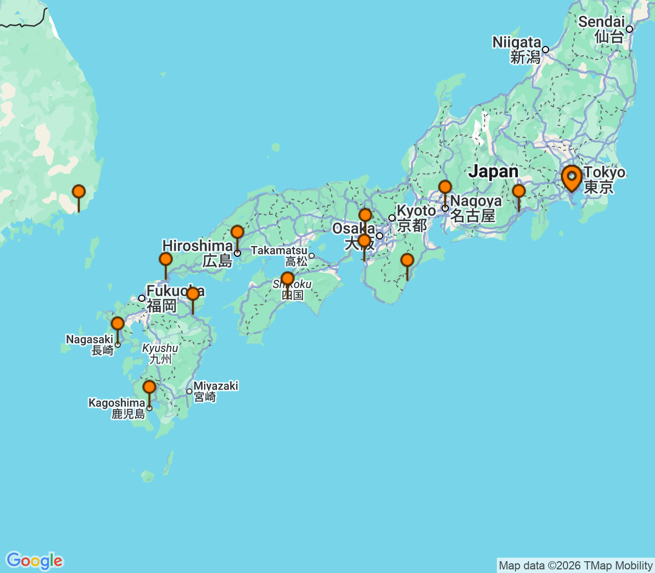 Harta itinerariu Croaziera 2027 - Asia (Orientul Indepartat) (Tokyo (Yokohama), Japonia) - Princess Cruises - Sapphire Princess - 13 nopti