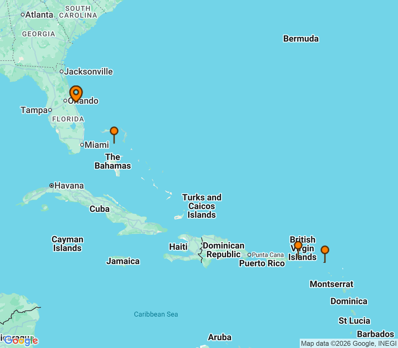 Harta itinerariu Croaziera 2027 - Caraibe si America Centrala (Port Canaveral, FL) - Royal Caribbean Cruise Line - Harmony of the Seas - 7 nopti
