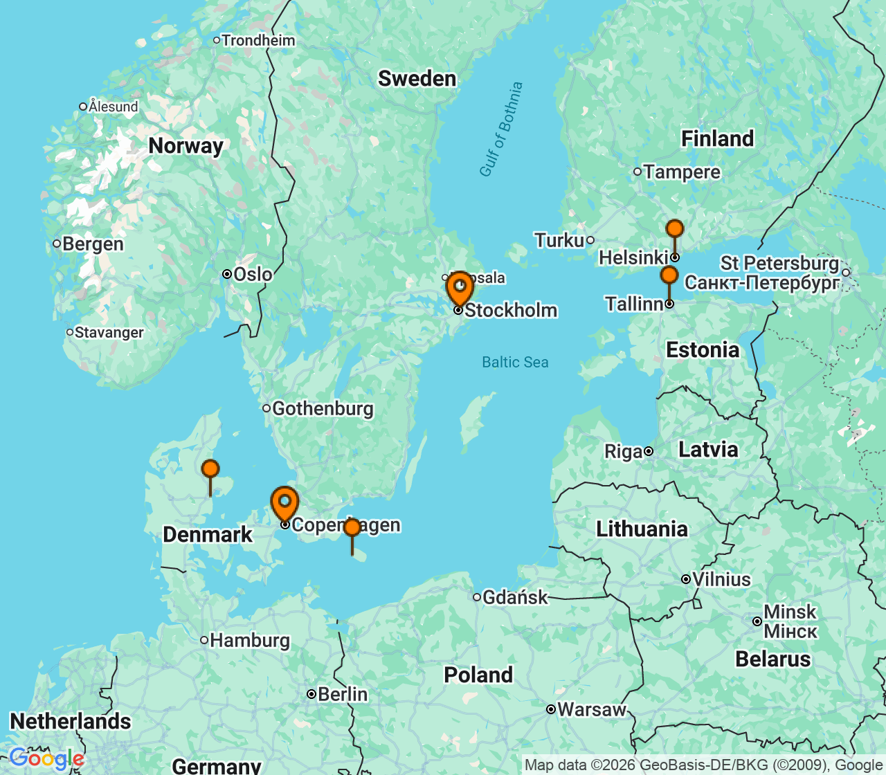 Harta itinerariu Croaziera 2028 - Europa de Nord (Copenhaga, Danemarca) - Explora Journeys - Explora V - 7 nopti