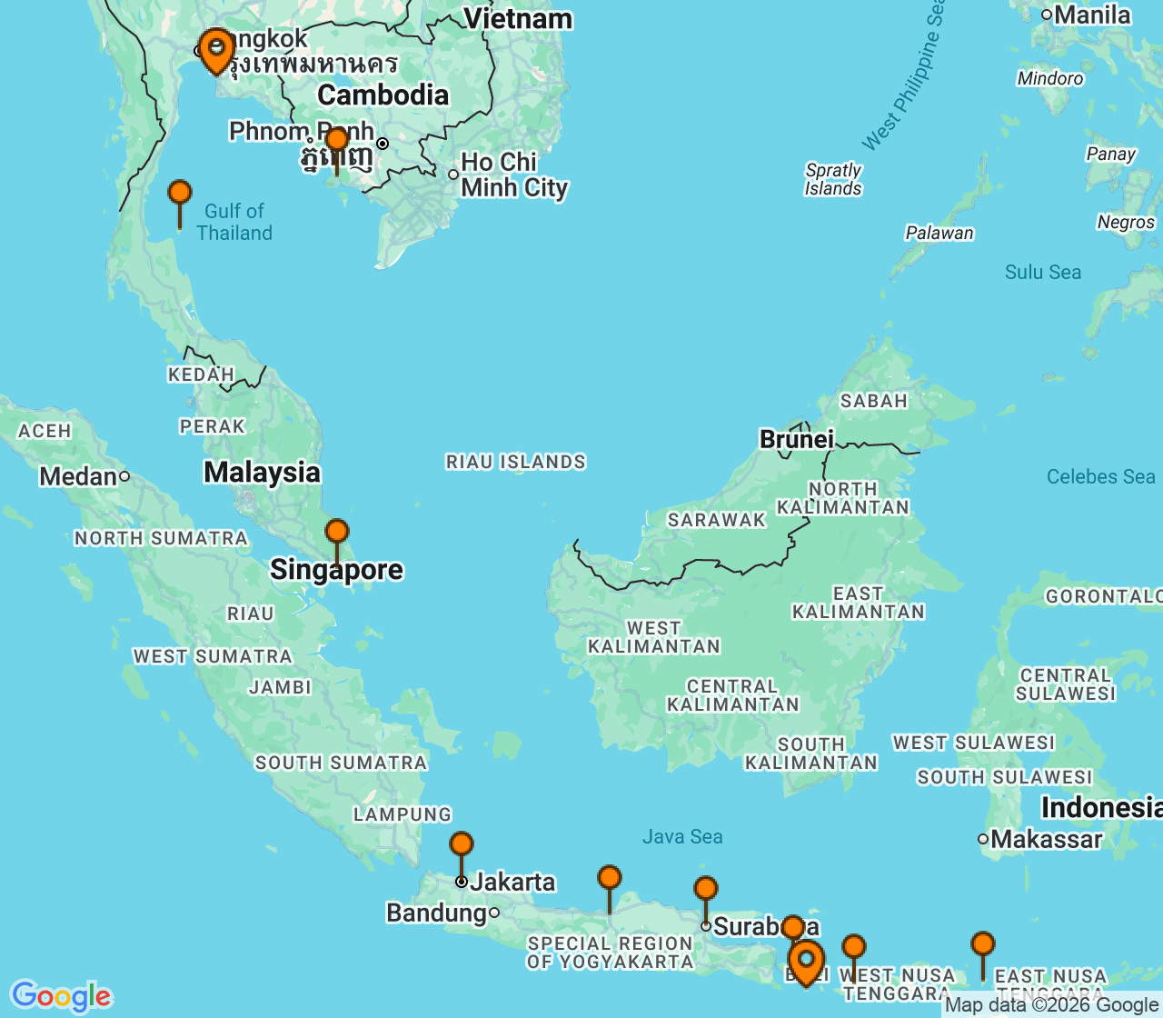 Harta itinerariu Croaziera 2027 -  (Benoa, Bali, Indonezia) - Oceania Cruises - Nautica - 14 nopti