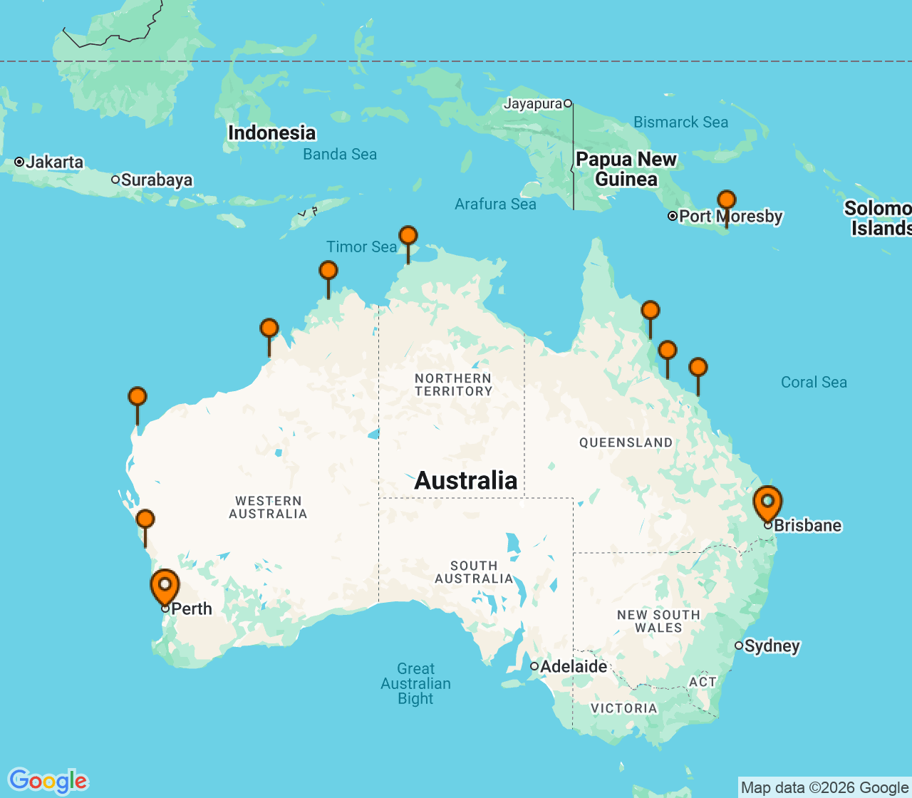 Harta itinerariu Croaziera 2027 - Grand Voyage si Tematice (Perth, Australia) - Seabourn - Seabourn Quest - 20 nopti