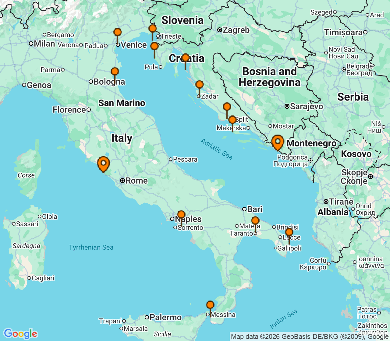 Harta itinerariu Croaziera 2027 - Mediterana (Roma (Civitavecchia), Italia) - Windstar Cruises - Wind Spirit - 16 nopti