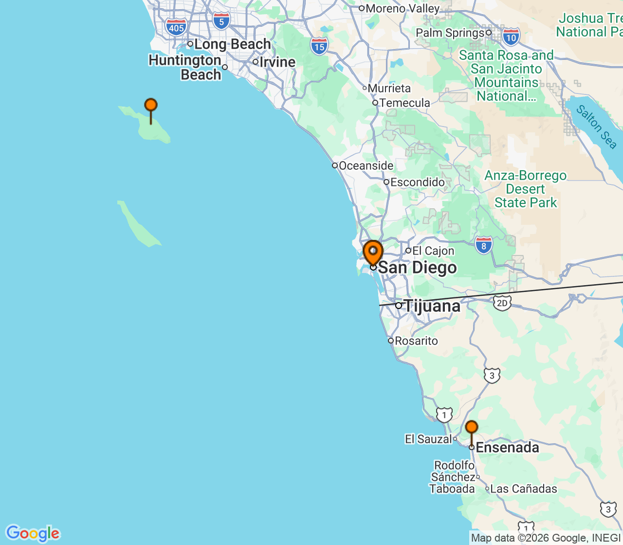Harta itinerariu Croaziera 2027 - California si Riviera Mexicana (San Diego, CA) - Disney Cruise Line - Disney Magic - 5 nopti