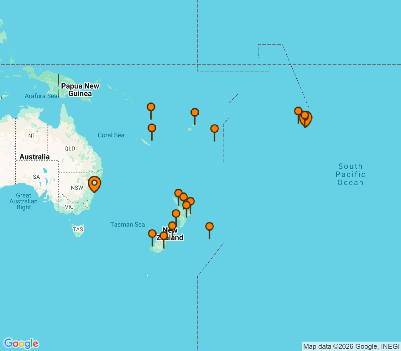 Harta itinerariu Croaziera 2029 - Grand Voyage si Tematice (Papeete, Tahiti, Polinezia Franceza) - Seabourn - Seabourn Quest - 28 nopti