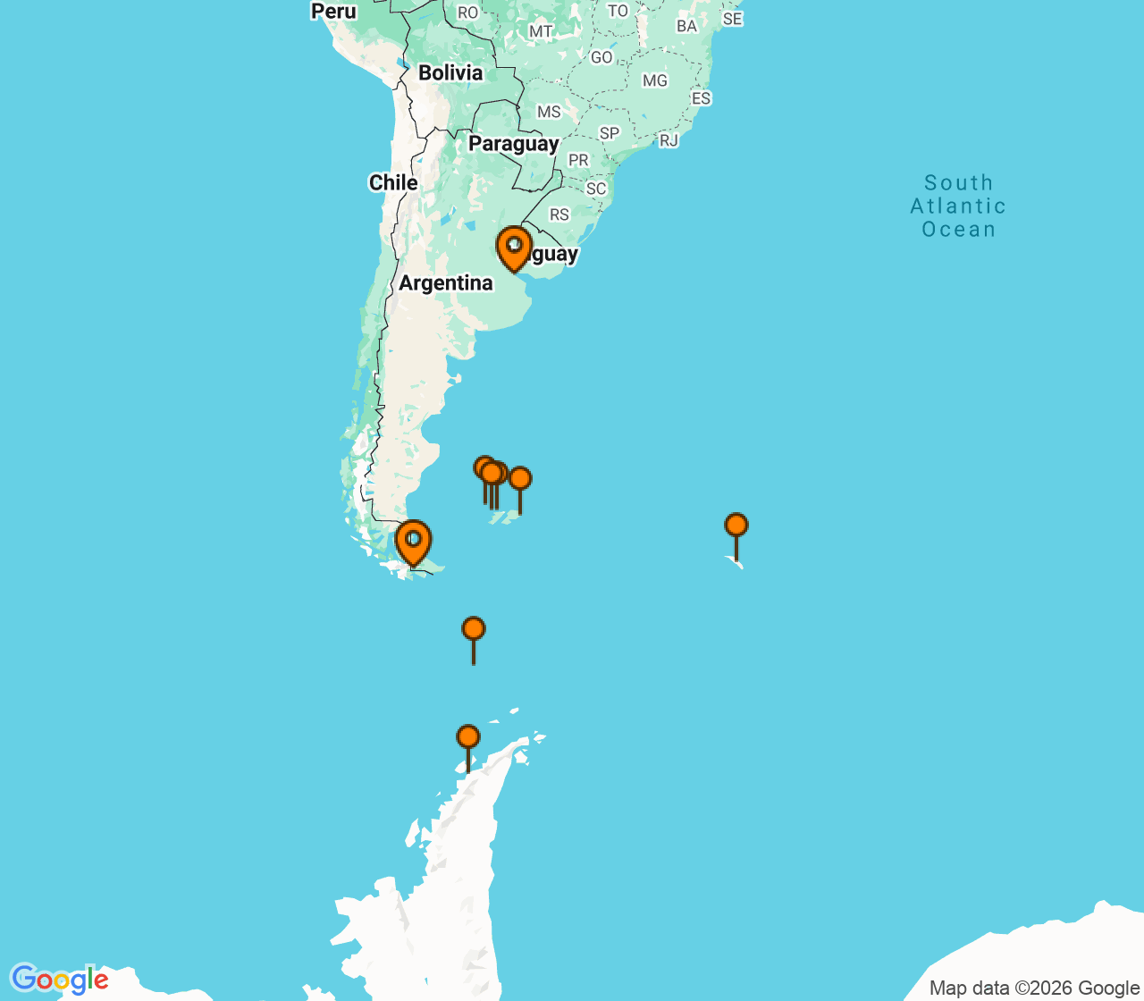 Harta itinerariu Croaziera 2027 - Grand Voyage si Tematice (Ushuaia, Argentina) - Ponant - L'Austral - 18 nopti