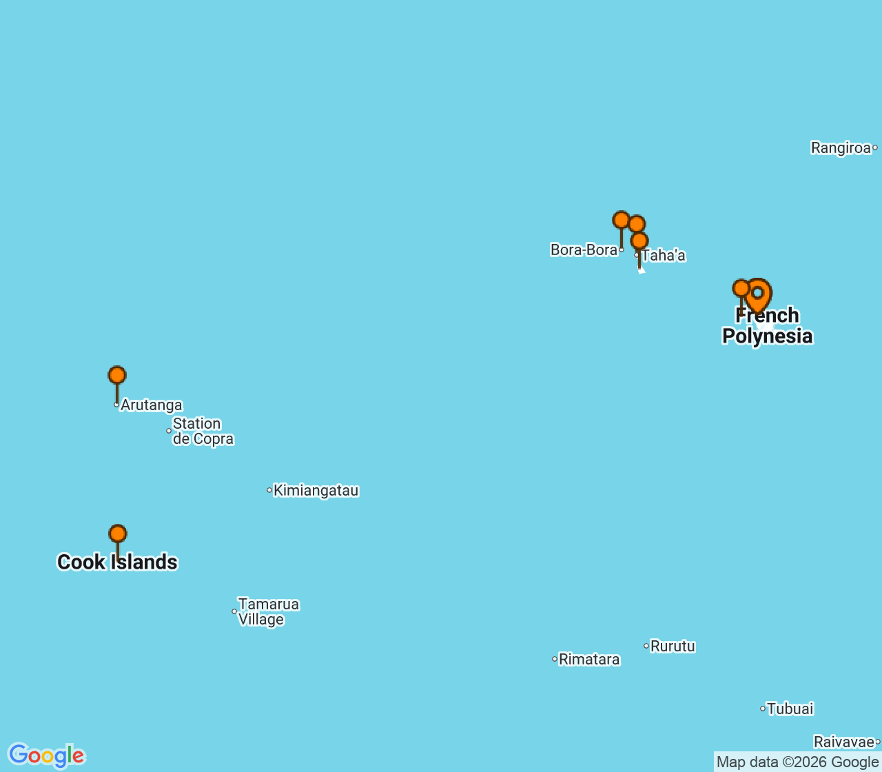 Harta itinerariu Croaziera 2027 - Tahiti si Pacificul de Sud (Papeete, Tahiti, Polinezia Franceza) - Windstar Cruises - Star Breeze - 10 nopti