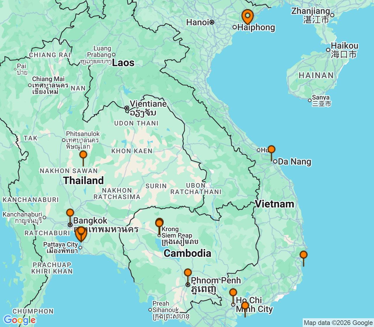 Harta itinerariu Croaziera 2026 - Asia (Orientul Indepartat) (Halong Bay) - Windstar Cruises - Star Seeker - 14 nopti