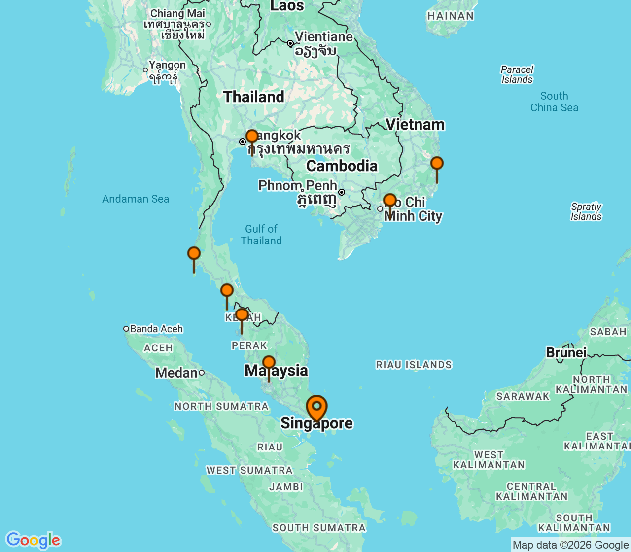 Harta itinerariu Croaziera 2026 - Asia (Orientul Indepartat) (Singapore) - Princess Cruises - Diamond Princess - 14 nopti