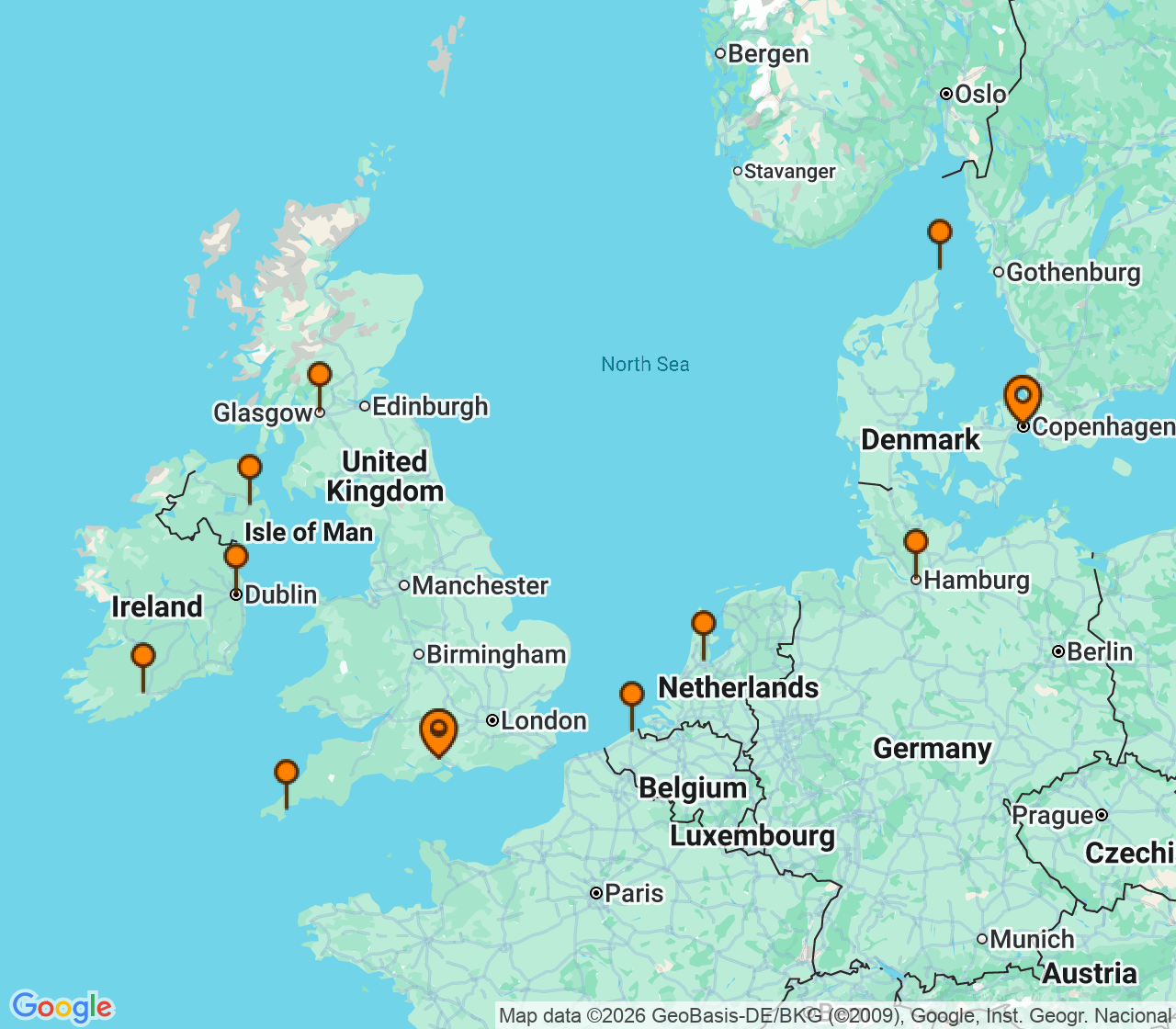 Harta itinerariu Croaziera 2027 - Europa de Nord (Southampton, Anglia) - Princess Cruises - Regal Princess - 15 nopti