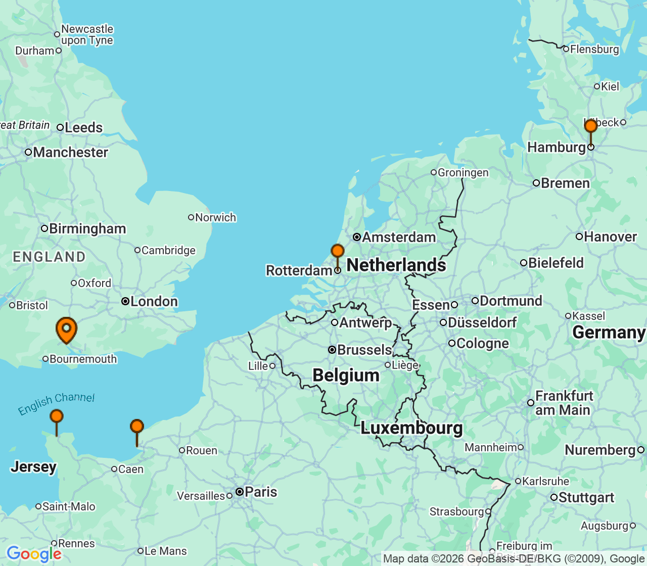 Harta itinerariu Croaziera 2026 - Europa de Nord (Southampton, Anglia) - MSC Cruises - MSC Preziosa - 8 nopti
