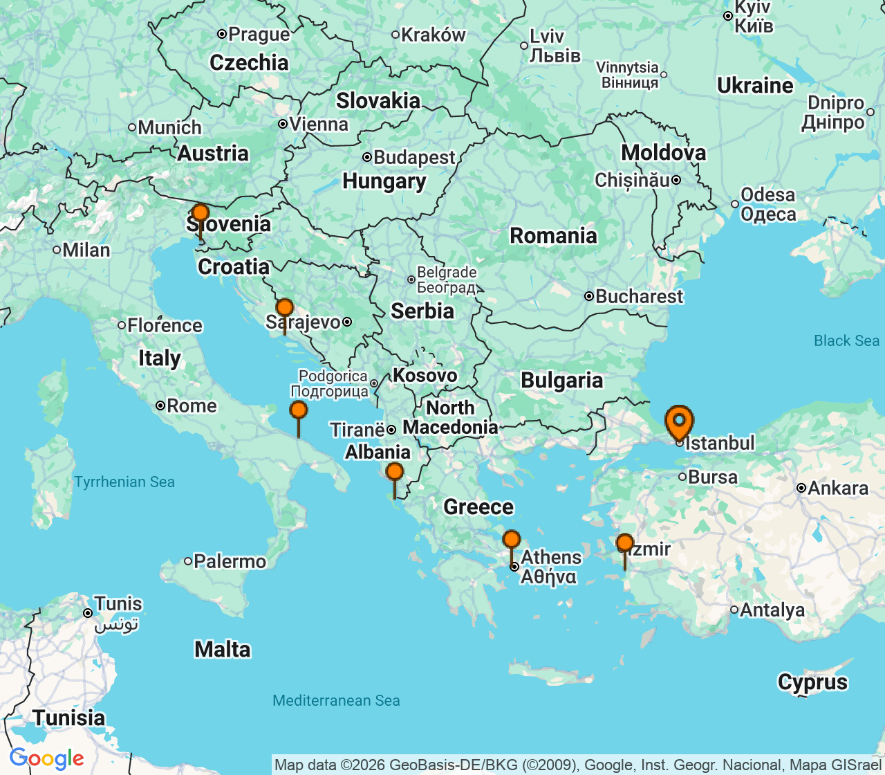 Harta itinerariu Croaziera 2028 - Mediterana (Istanbul, Turcia) - MSC Cruises - MSC Seaview - 9 nopti