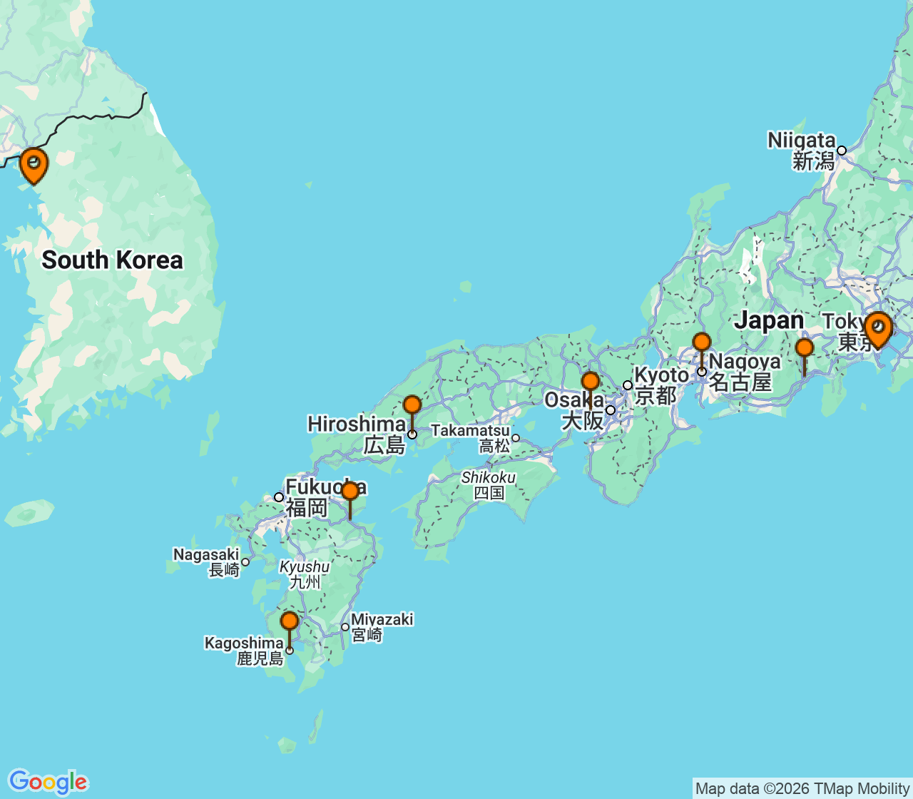 Harta itinerariu Croaziera 2028 - Asia (Orientul Indepartat) (Incheon, Coreea de Sud) - Silversea Cruises - Silver Muse - 13 nopti