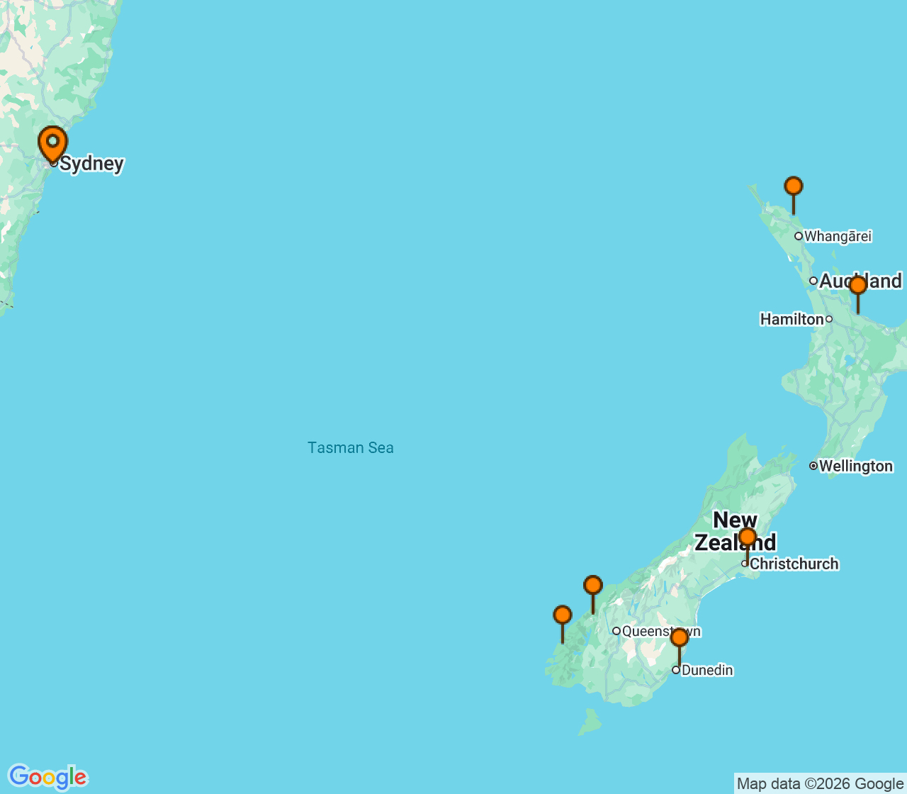 Harta itinerariu Croaziera 2028 - Australia si Noua Zeelanda (Sydney, Australia) - Royal Caribbean Cruise Line - Anthem Of The Seas - 11 nopti