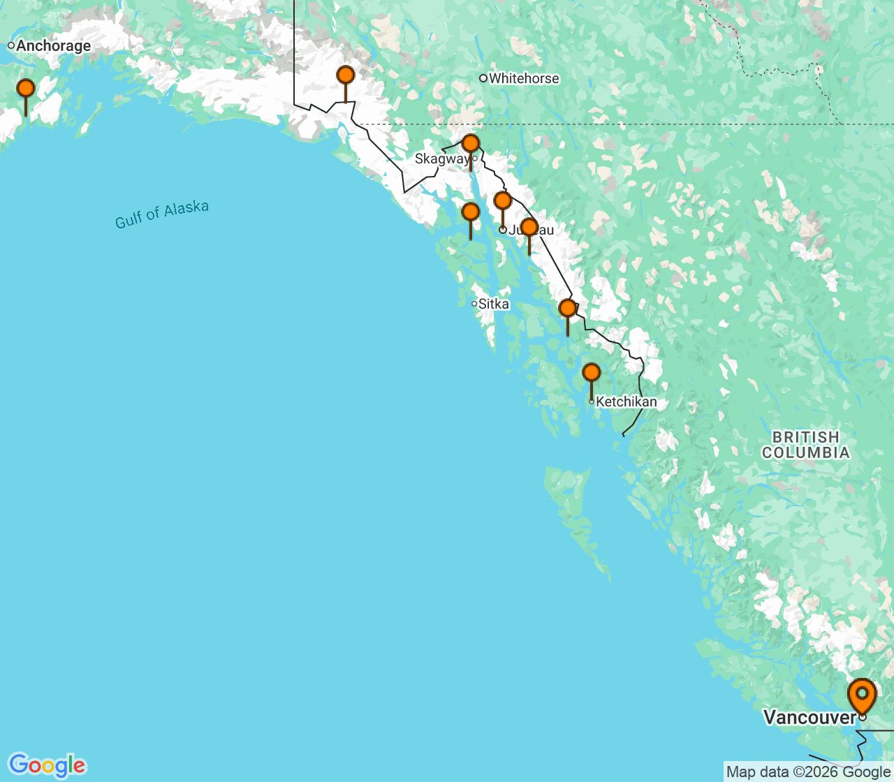 Harta itinerariu Croaziera 2027 - Alaska (Vancouver, Canada) - Explora Journeys - Explora III - 12 nopti
