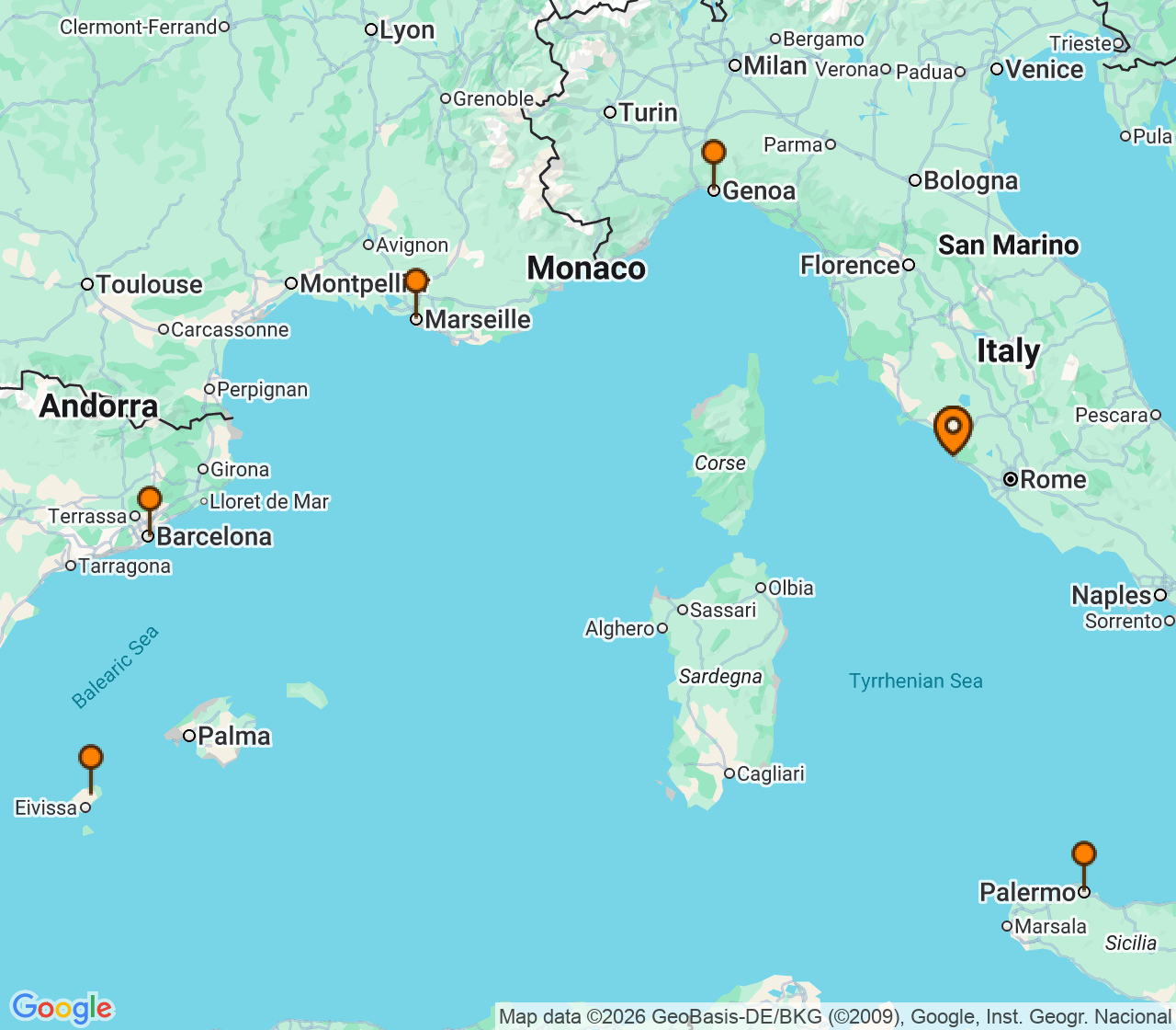 Harta itinerariu Croaziera 2026 - Mediterana (Roma (Civitavecchia), Italia) - MSC Cruises - MSC Seaview - 7 nopti