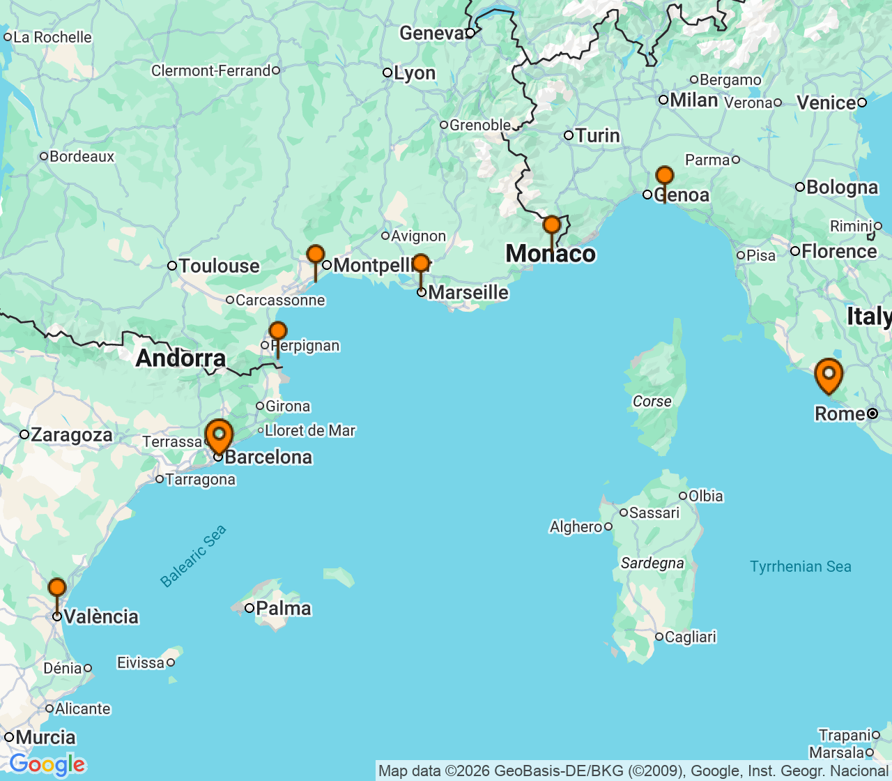 Harta itinerariu Croaziera 2027 - Mediterana (Roma (Civitavecchia), Italia) - Seabourn - Seabourn Ovation - 8 nopti