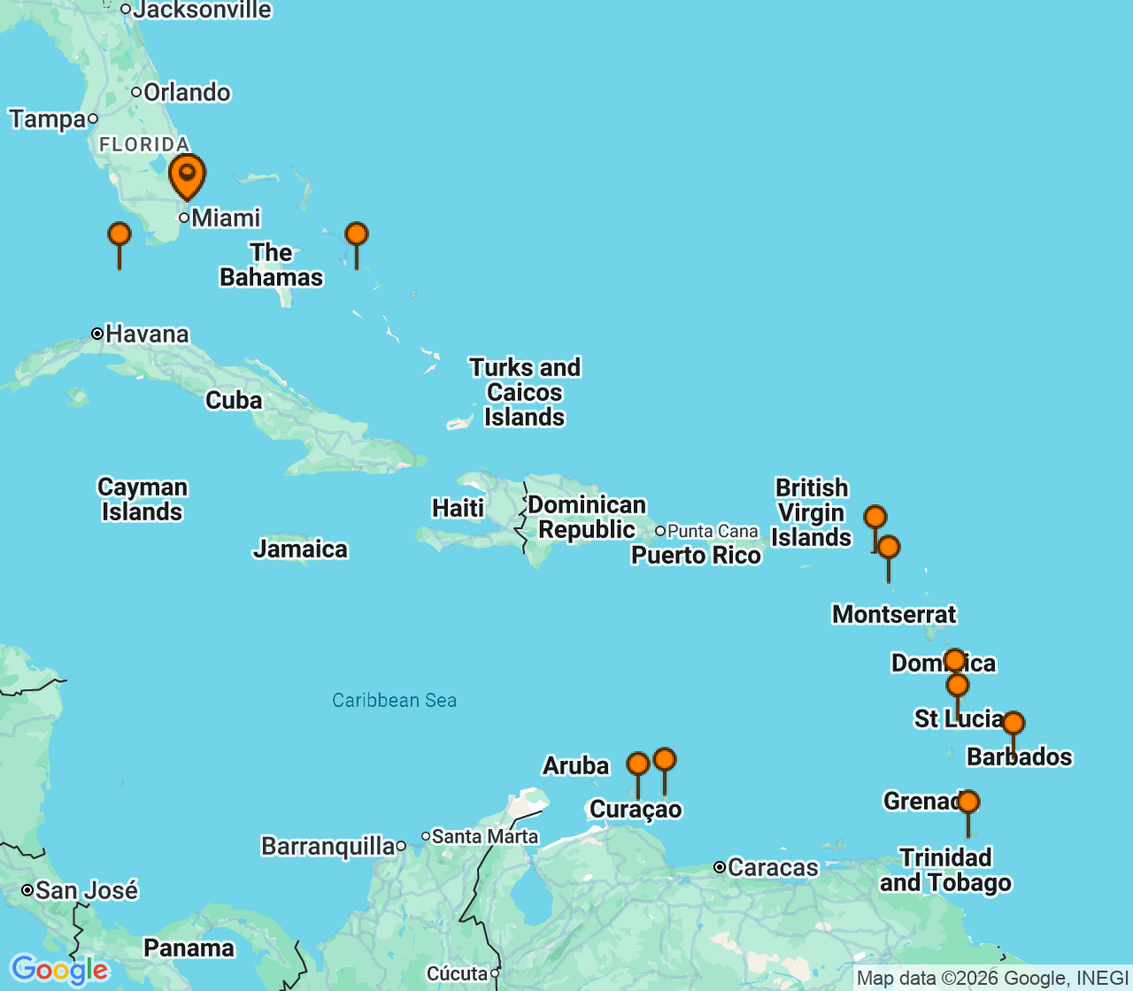 Harta itinerariu Croaziera 2026 - Caraibe si America Centrala (Fort Lauderdale, Florida) - Holland America Line - Nieuw Amsterdam - 21 nopti