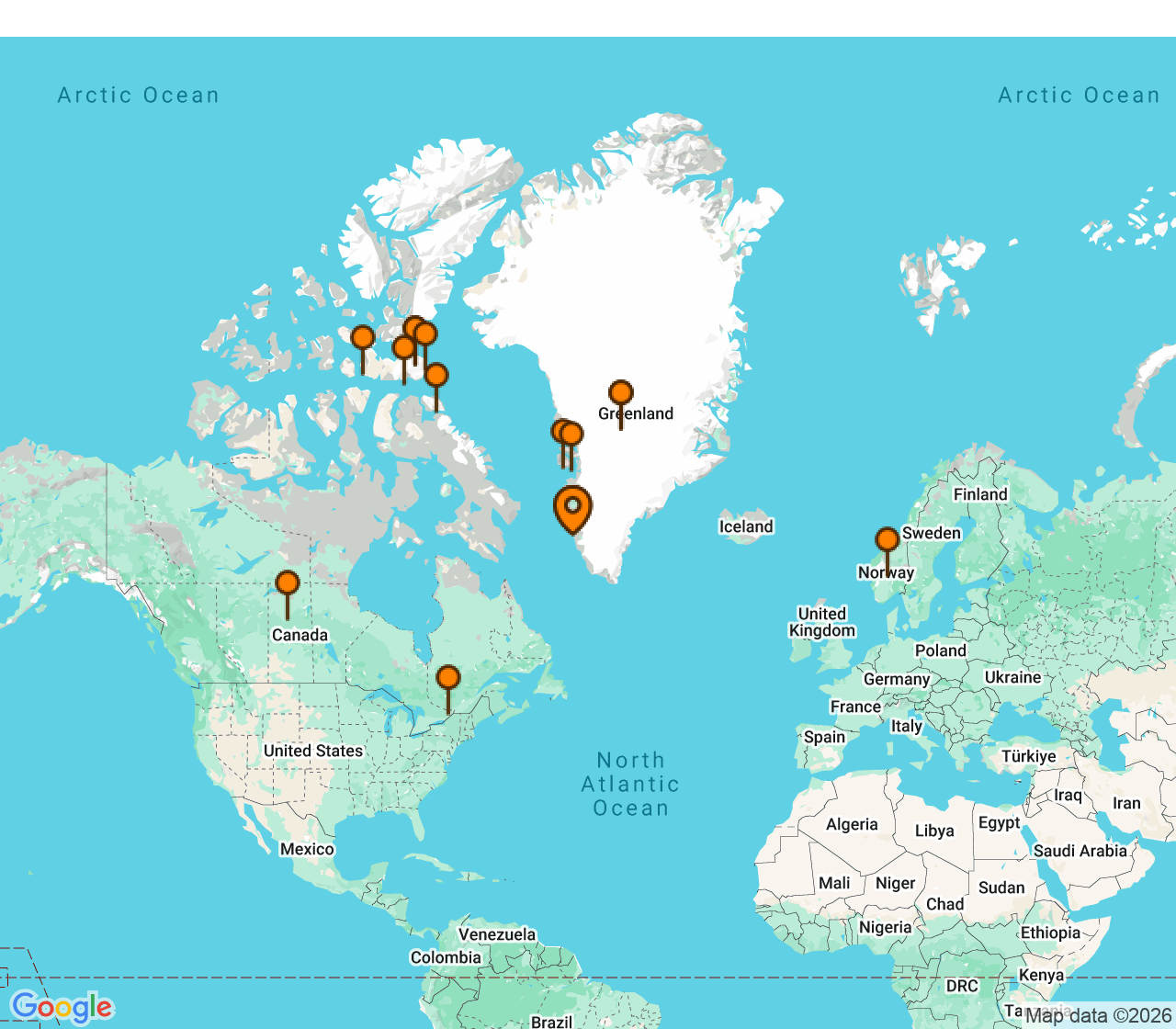 Harta itinerariu Croaziera 2028 - Europa de Nord (Nuuk, Groenlanda) - Ponant - Le Boreal - 19 nopti