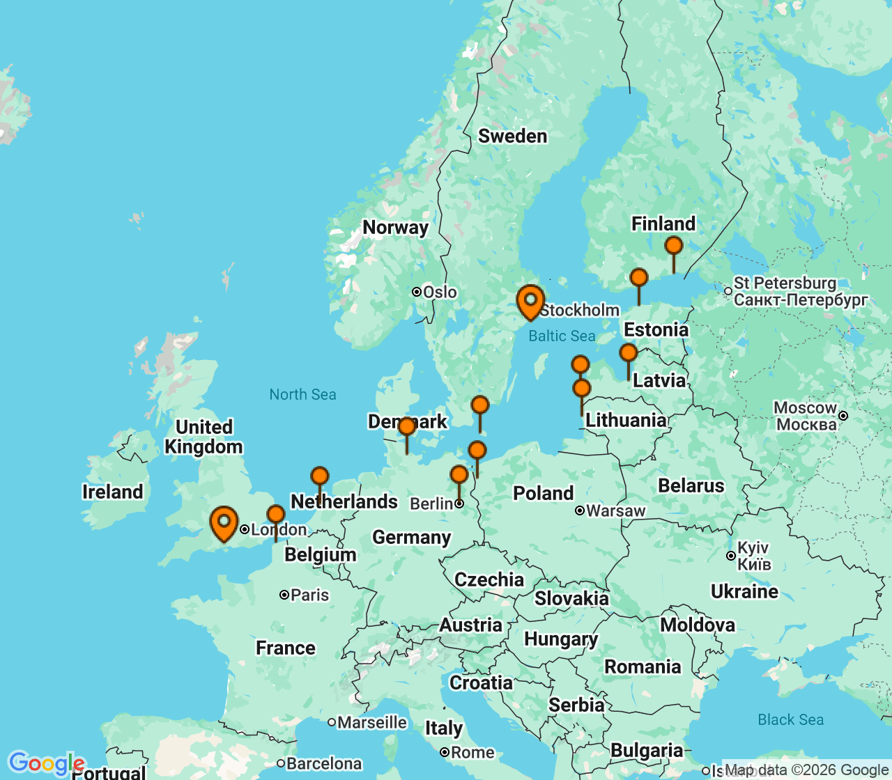 Harta itinerariu Croaziera 2027 - Europa de Nord (Southampton, Anglia) - Oceania Cruises - Insignia - 14 nopti