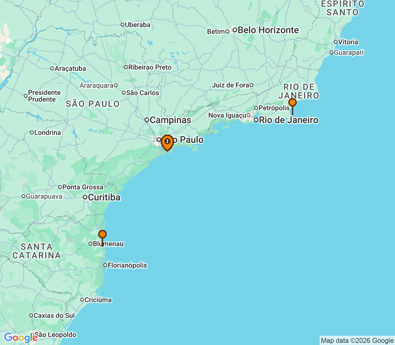 Harta itinerariu Croaziera 2028 - America de Sud (Santos, Brazilia) - MSC Cruises - MSC Divina - 4 nopti