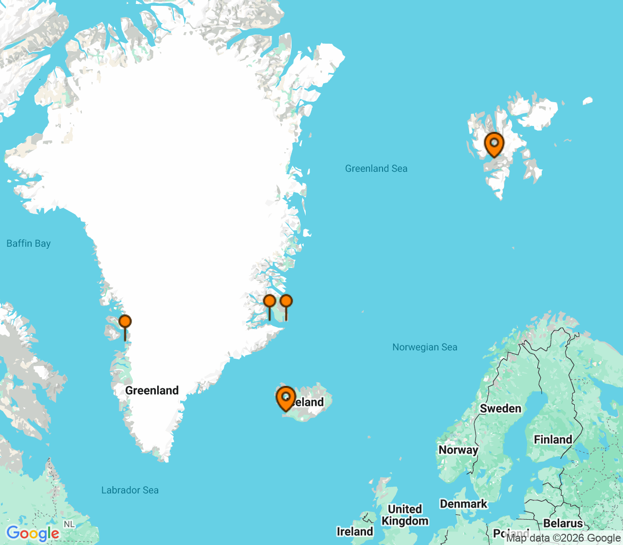 Harta itinerariu Croaziera 2028 - Europa de Nord (Longyearbyen, Spitsbergen, Norvegia) - Ponant - Le Commandant-Charcot - 18 nopti