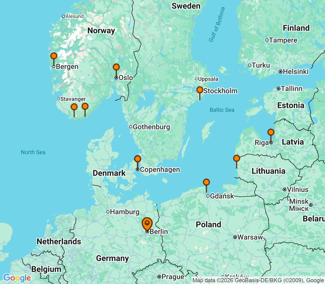 Harta itinerariu Croaziera 2027 - Europa de Nord (Berlin (Warnemunde), Germania) - MSC Cruises - MSC Magnifica - 14 nopti
