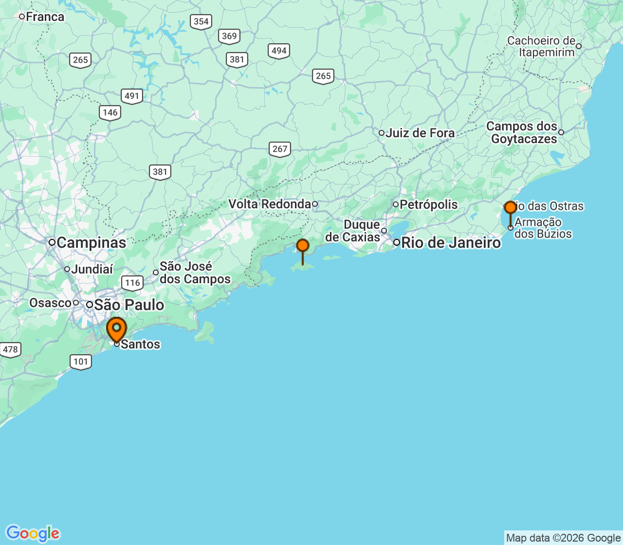 Harta itinerariu Croaziera 2028 - America de Sud (Santos, Brazilia) - MSC Cruises - MSC Meraviglia - 4 nopti