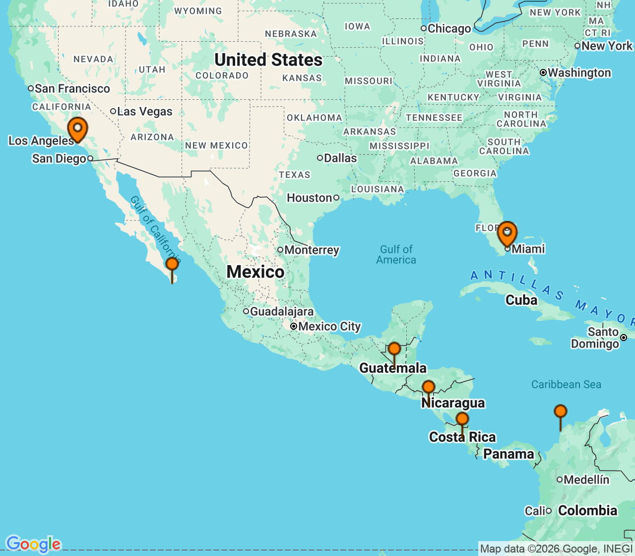 Harta itinerariu Croaziera 2028 - Caraibe si America Centrala (Miami, FL) - Oceania Cruises - Oceania Aurelia - 17 nopti
