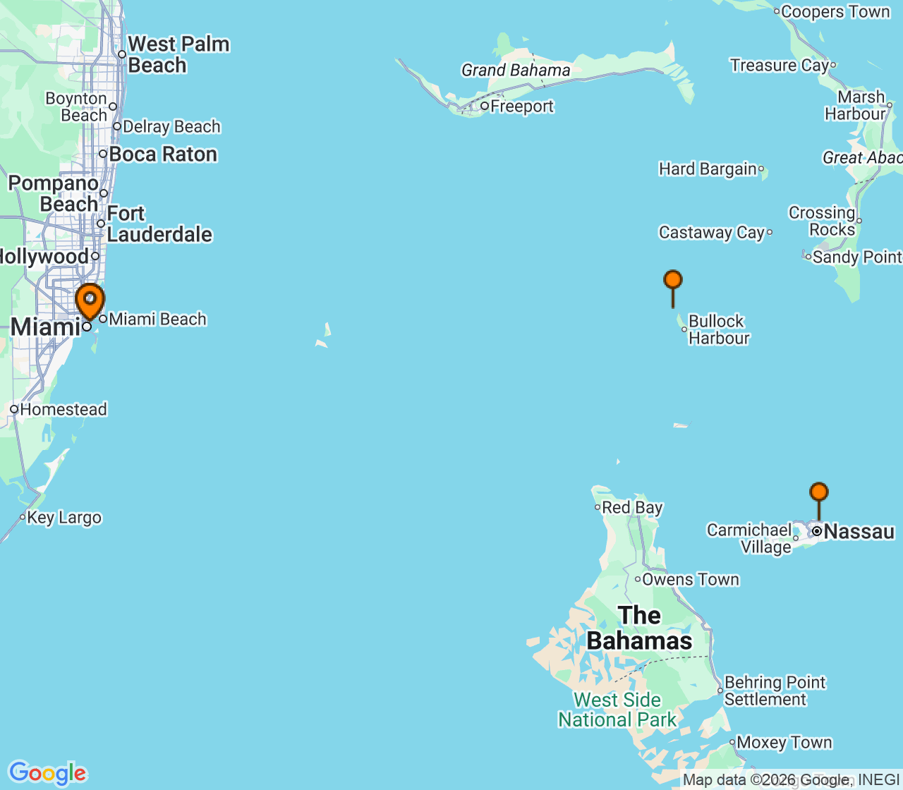 Harta itinerariu Croaziera 2028 - Caraibe si America Centrala (Miami, FL) - Norwegian Cruise Line - Norwegian Aqua - 4 nopti