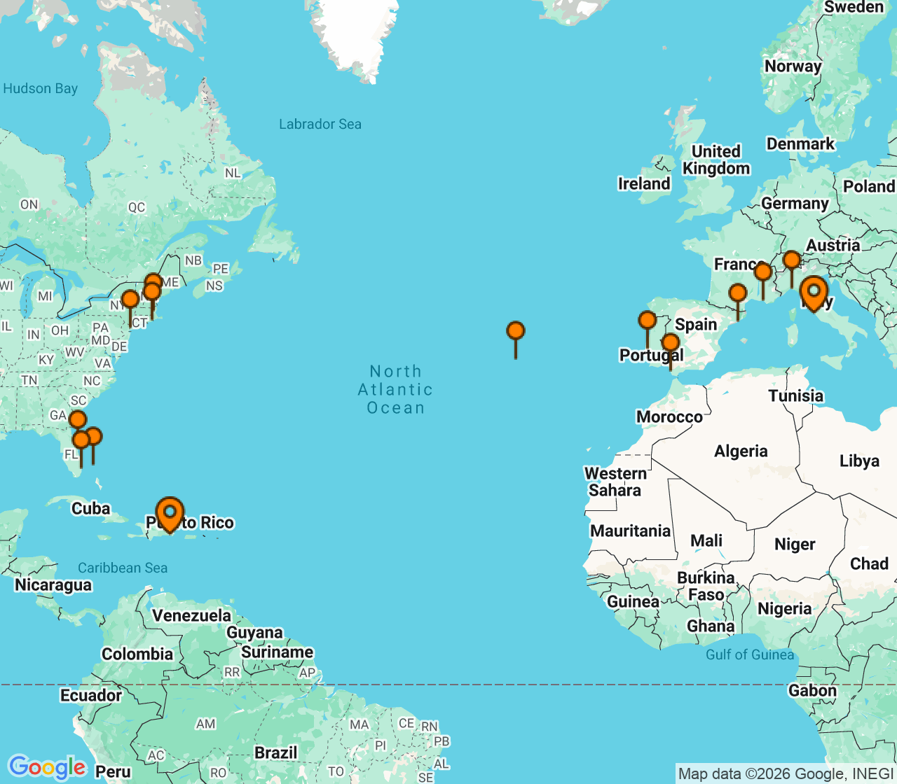 Harta itinerariu Croaziera 2028 - Repozitionari si Transoceanic (La Romana, Rep. Dominicana) - Costa Cruises - Costa Fascinosa - 25 nopti