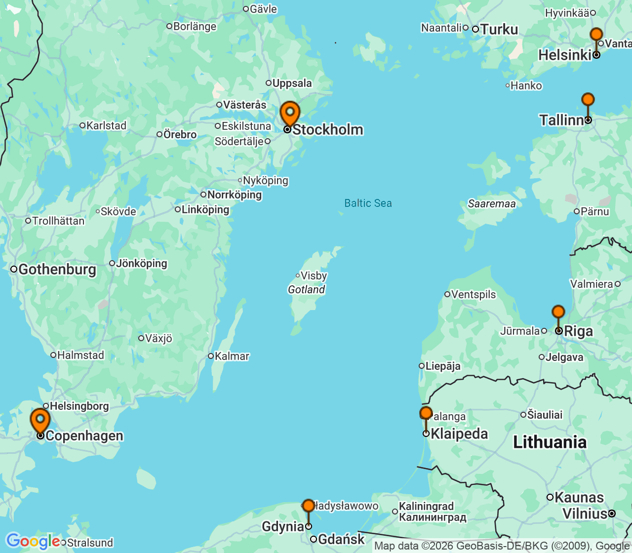 Harta itinerariu Croaziera 2028 - Europa de Nord (Copenhaga, Danemarca) - Silversea Cruises - Silver Nova - 7 nopti