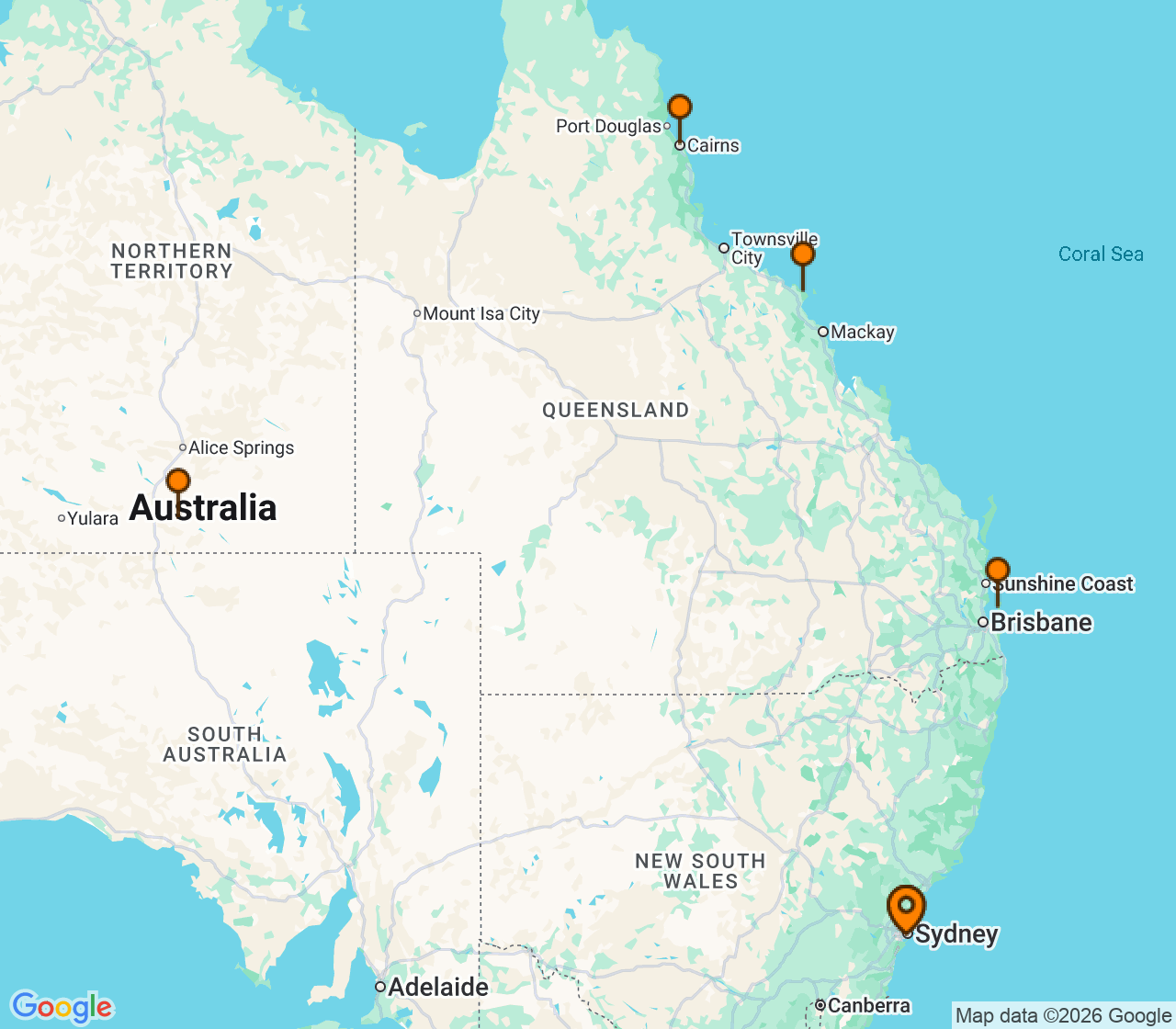 Harta itinerariu Croaziera 2028 - Australia si Noua Zeelanda (Sydney, Australia) - Carnival Cruise Line - Carnival Splendor - 9 nopti