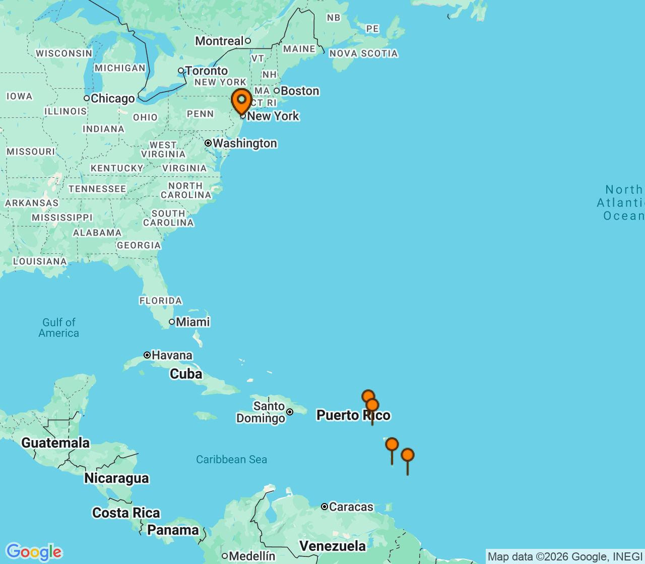 Harta itinerariu Croaziera 2027 - Caraibe si America Centrala (Cape Liberty, New Jersey) - Royal Caribbean Cruise Line - Odyssey of the Seas - 11 nopti