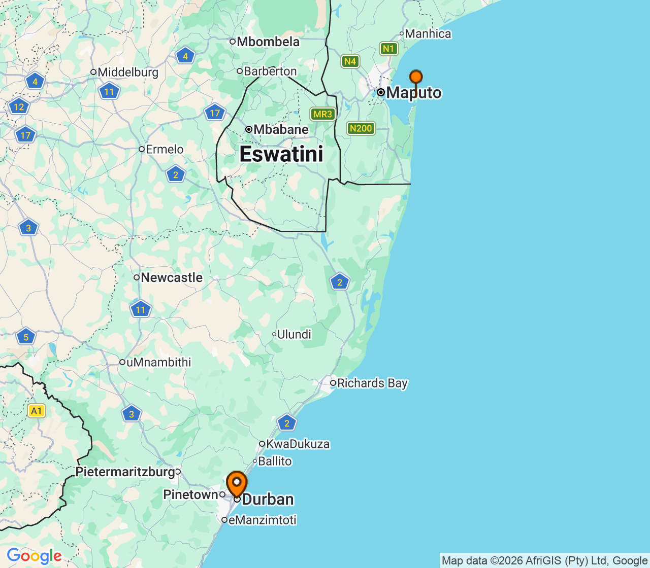 Harta itinerariu Croaziera 2026 - Africa (Durban, Africa de Sud) - MSC Cruises - MSC Armonia - 3 nopti