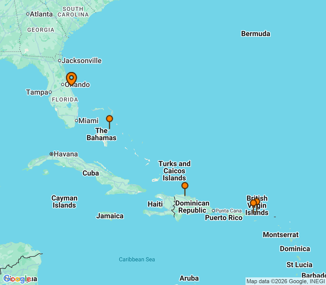Harta itinerariu Croaziera 2028 - Caraibe si America Centrala (Port Canaveral, FL) - Norwegian Cruise Line - Norwegian Epic - 7 nopti
