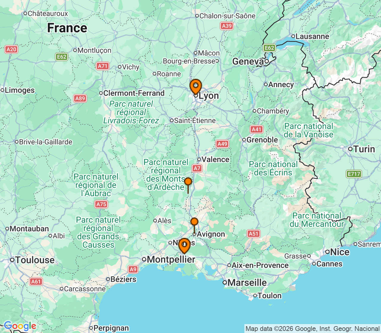 Harta itinerariu Croaziera 2028 - Mediterana (Arles, Franta) - Uniworld River Cruises - S.S. Catherine - 7 nopti