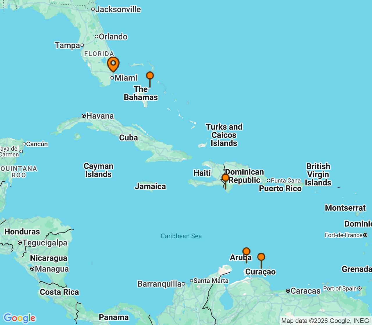 Harta itinerariu Croaziera 2027 - Caraibe si America Centrala (Fort Lauderdale, Florida) - Royal Caribbean Cruise Line - Symphony of the Seas - 8 nopti