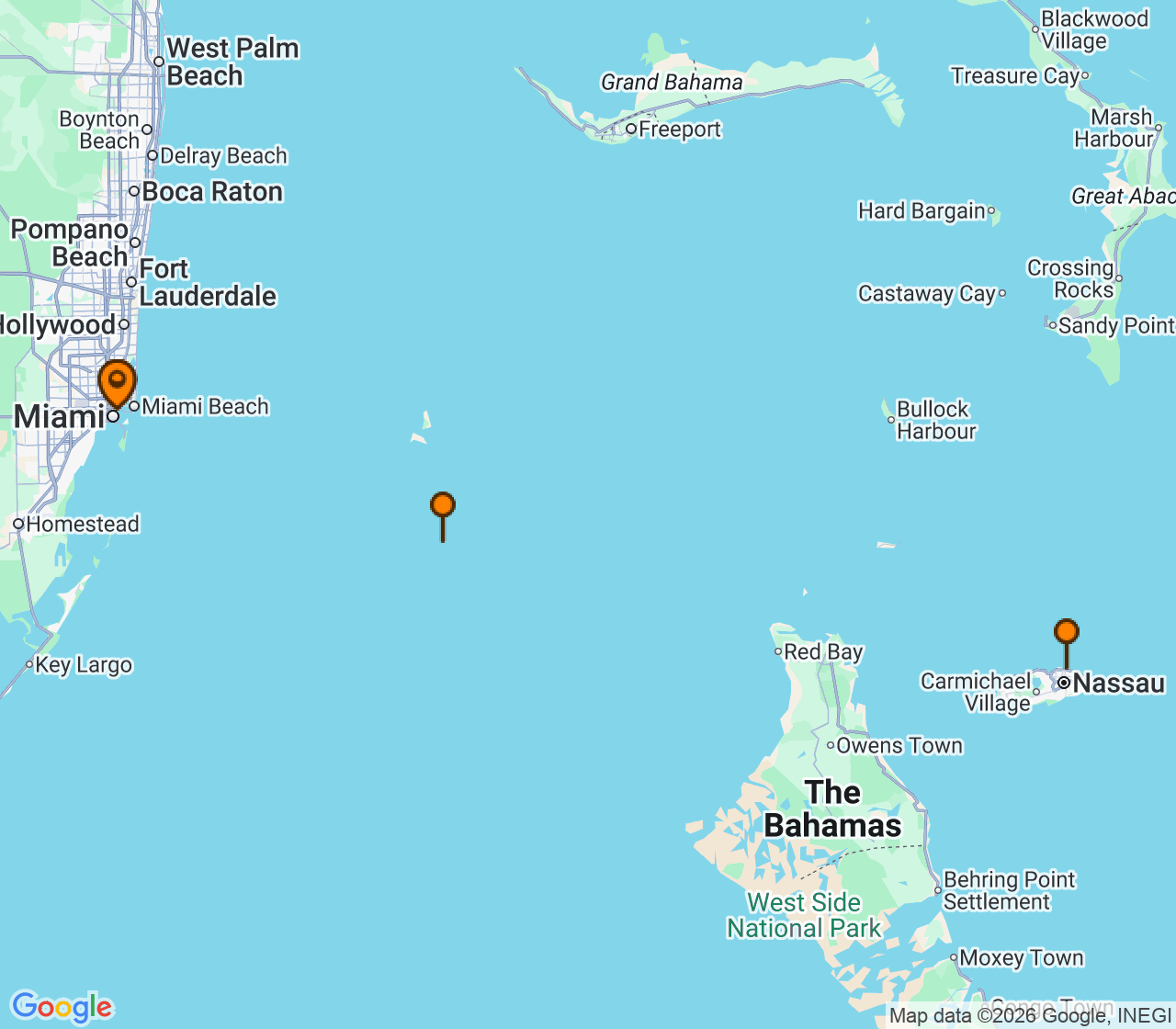 Harta itinerariu Croaziera 2027 - Caraibe si America Centrala (Miami, FL) - MSC Cruises - MSC Seaside - 7 nopti