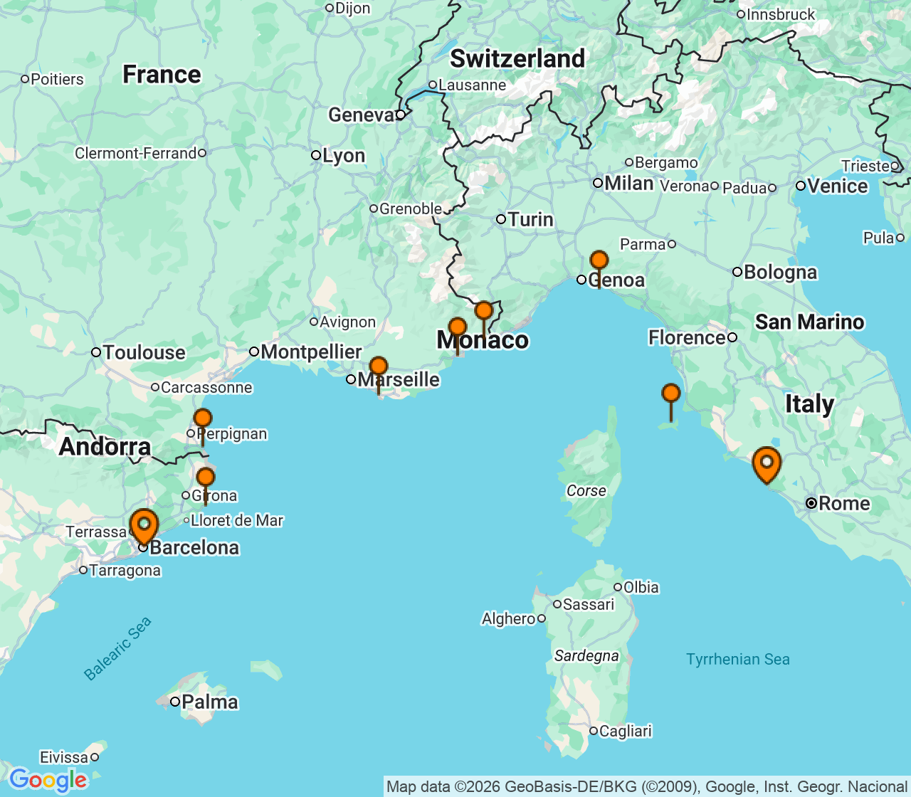 Harta itinerariu Croaziera 2027 - Mediterana (Barcelona, Spania) - Windstar Cruises - Star Explorer - 10 nopti