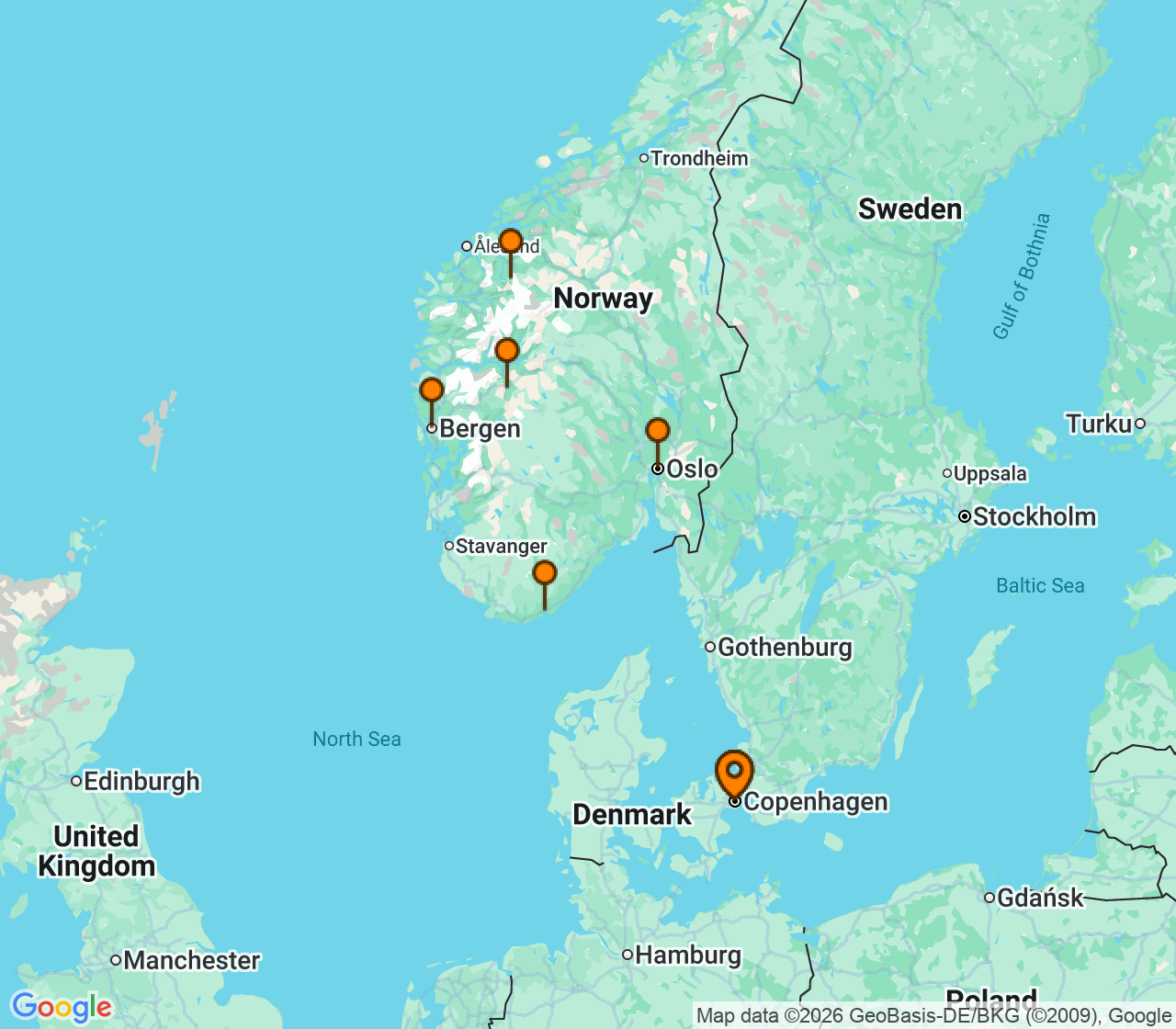 Harta itinerariu Croaziera 2028 - Europa de Nord (Copenhaga, Danemarca) - Silversea Cruises - Silver Nova - 10 nopti