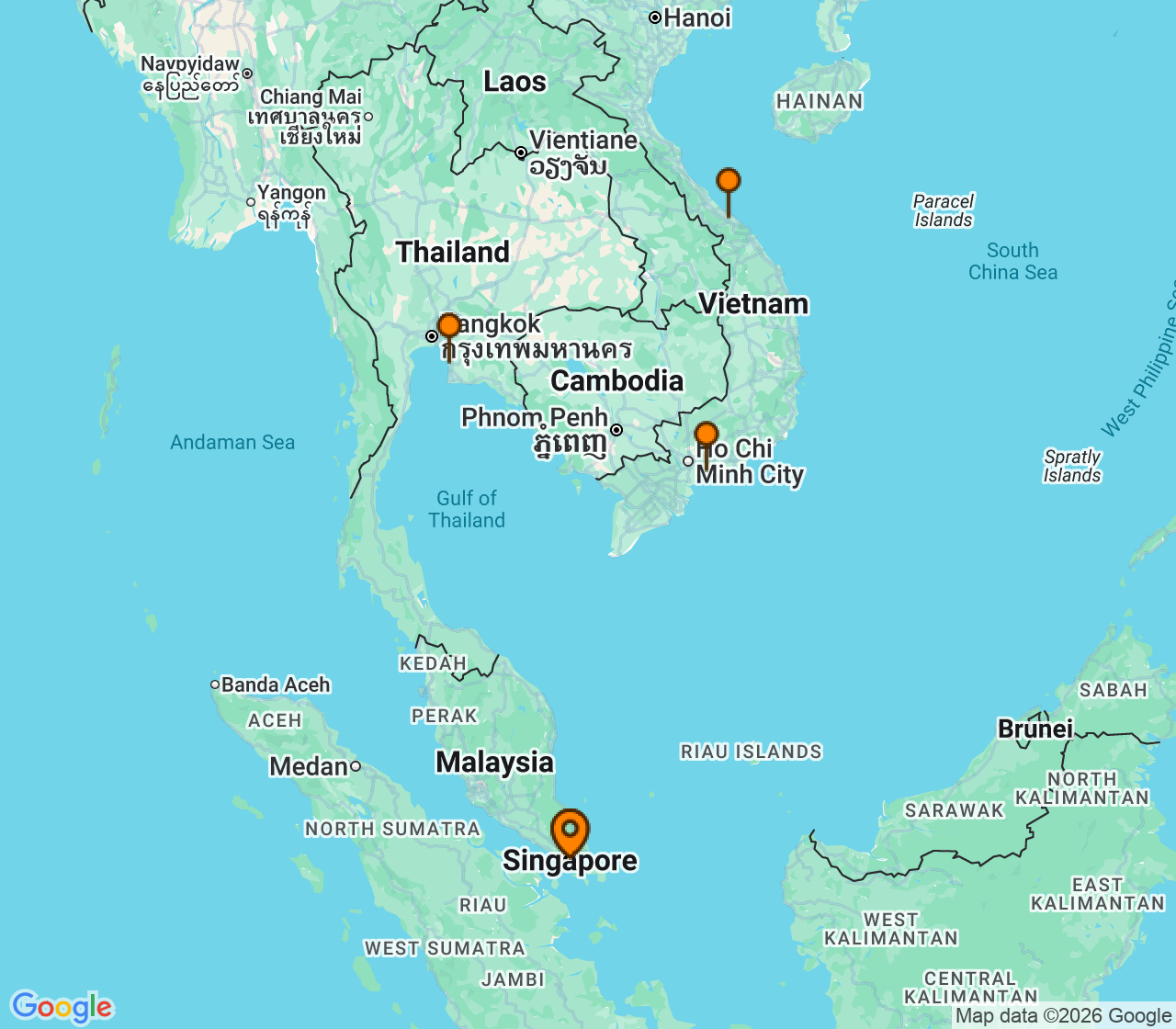 Harta itinerariu Croaziera 2027 - Asia (Orientul Indepartat) (Singapore) - Royal Caribbean Cruise Line - Quantum of the Seas - 10 nopti