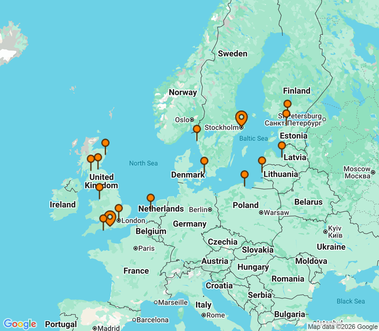 Harta itinerariu Croaziera 2028 - Europa de Nord (Stockholm, Suedia) - Silversea Cruises - Silver Spirit - 22 nopti