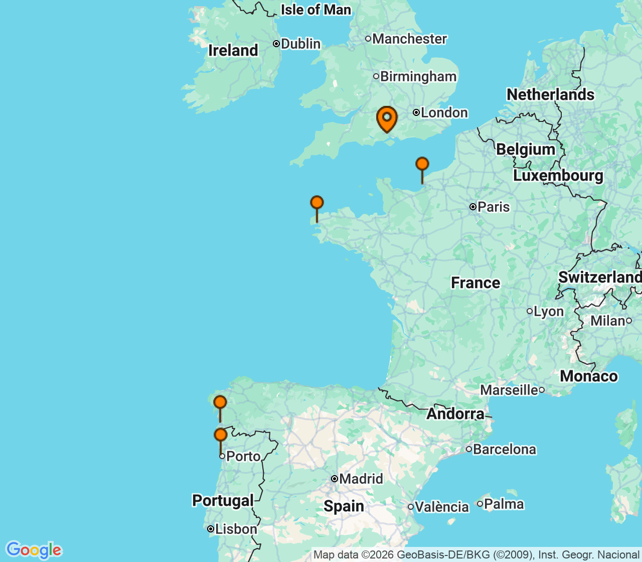 Harta itinerariu Croaziera 2027 - Europa de Nord (Southampton, Anglia) - MSC Cruises - MSC Meraviglia - 7 nopti