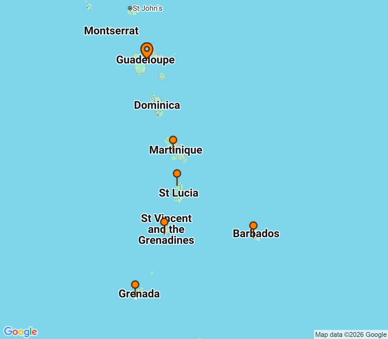 Harta itinerariu Croaziera 2027 - Caraibe si America Centrala (Pointe-a-Pitre, Guadalupe) - MSC Cruises - MSC Meraviglia - 7 nopti