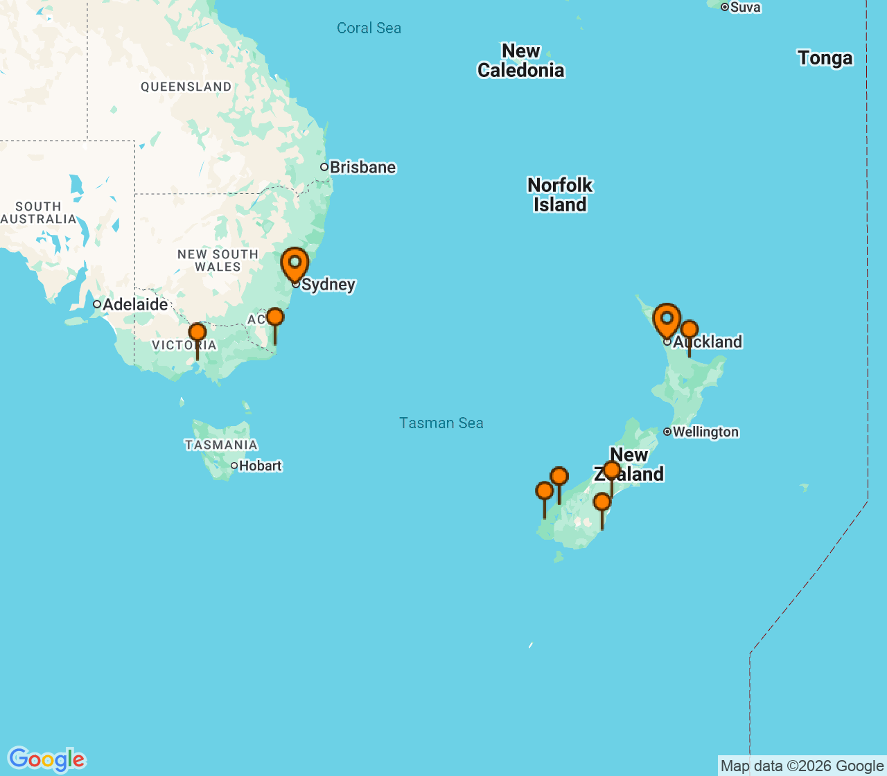 Harta itinerariu Croaziera 2027 - Australia si Noua Zeelanda (Sydney, Australia) - Norwegian Cruise Line - Norwegian Spirit - 11 nopti
