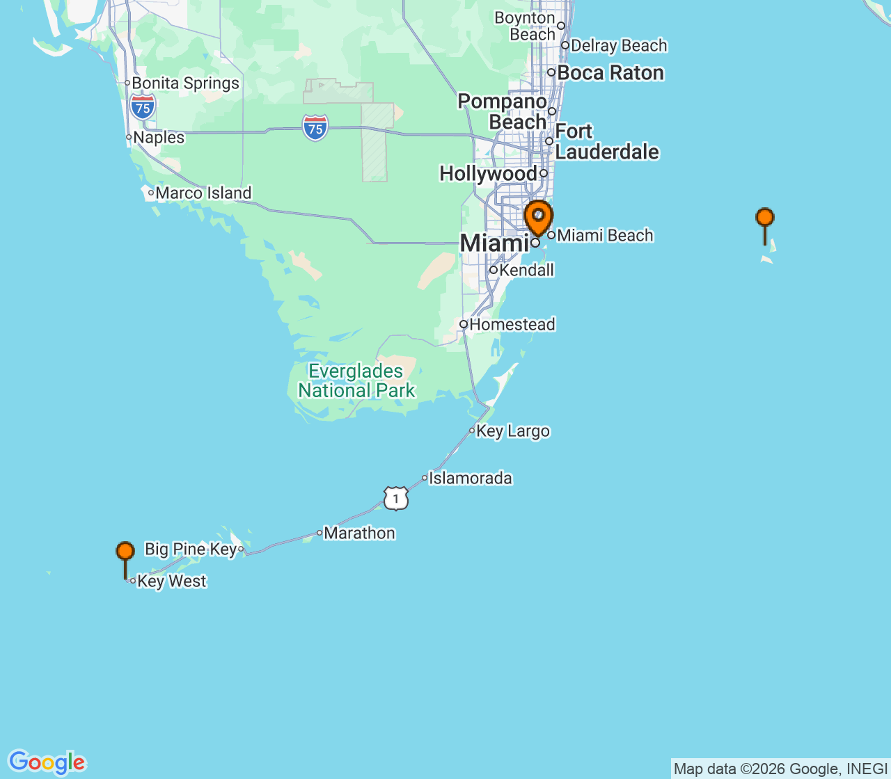 Harta itinerariu Croaziera 2026 - Caraibe si America Centrala (Miami, FL) - Virgin Voyages - Resilient Lady - 4 nopti