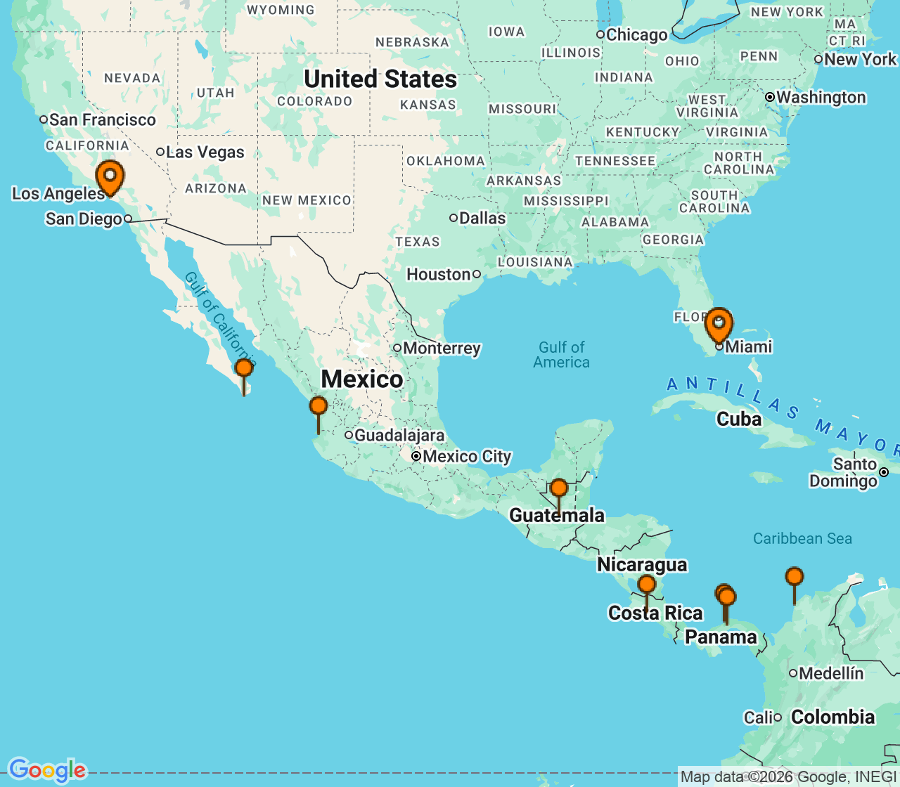 Harta itinerariu Croaziera 2027 - Caraibe si America Centrala (Miami, FL) - Norwegian Cruise Line - Norwegian Joy - 15 nopti