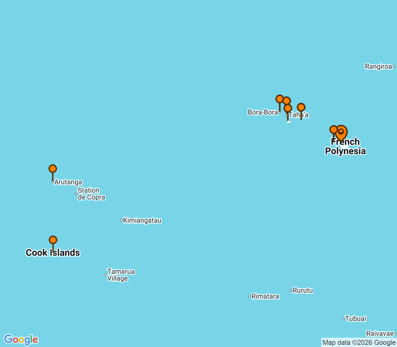 Harta itinerariu Croaziera 2027 - Tahiti si Pacificul de Sud (Papeete, Tahiti, Polinezia Franceza) - Windstar Cruises - Star Breeze - 18 nopti